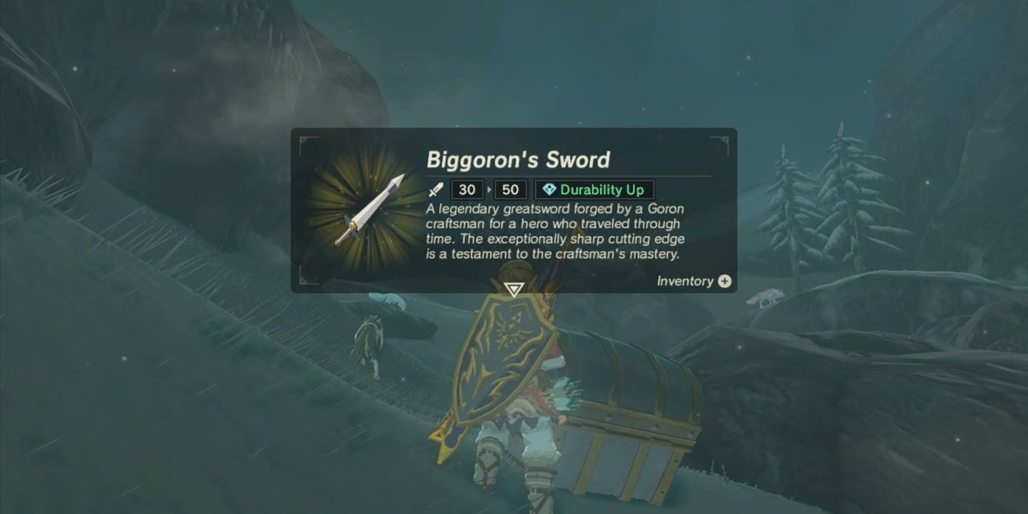 Link opening a Biggoron's Sword from a chest