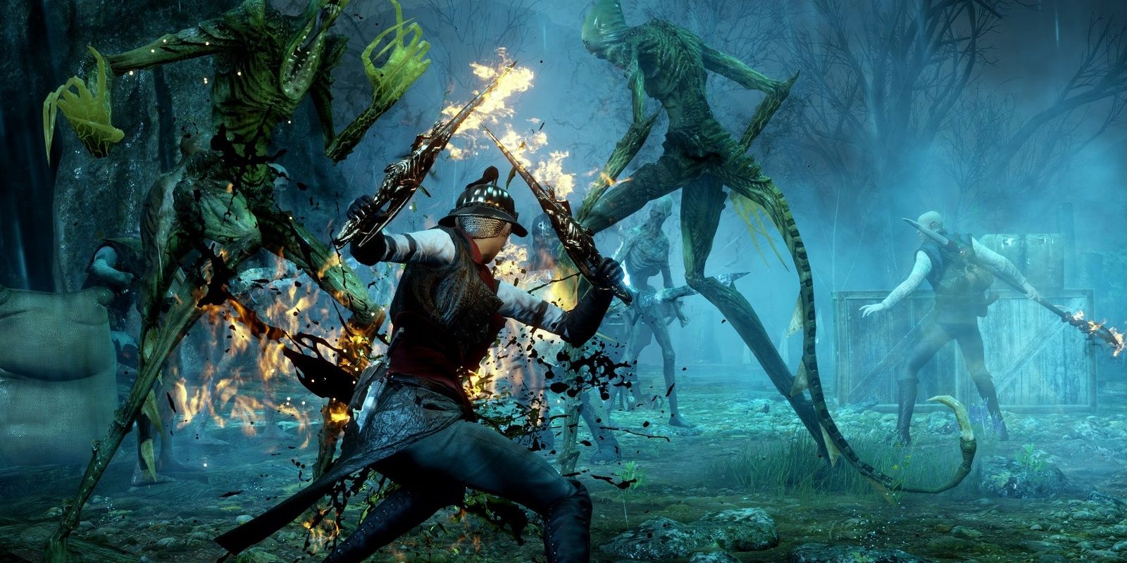 the party fighting monsters in dragon age