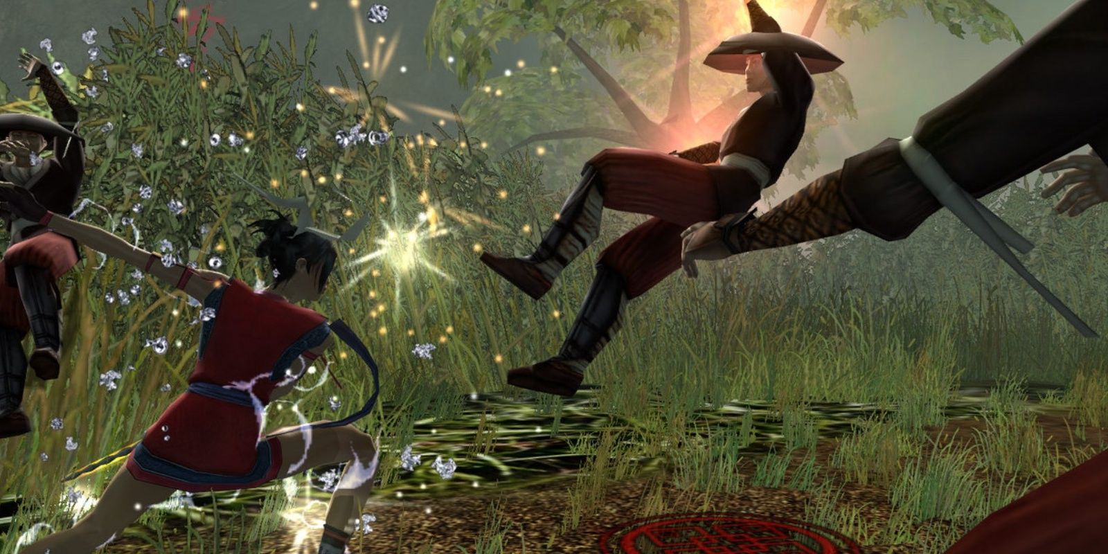 the player character from jade empire fighting enemies