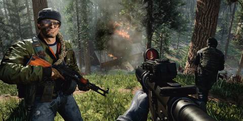 Looking at a burning cabin