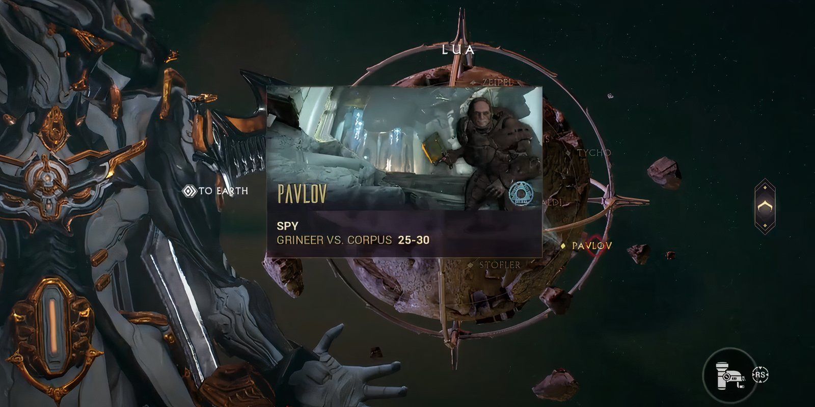 The Warframe character is showing the location to find the Blood Rush Mod. 