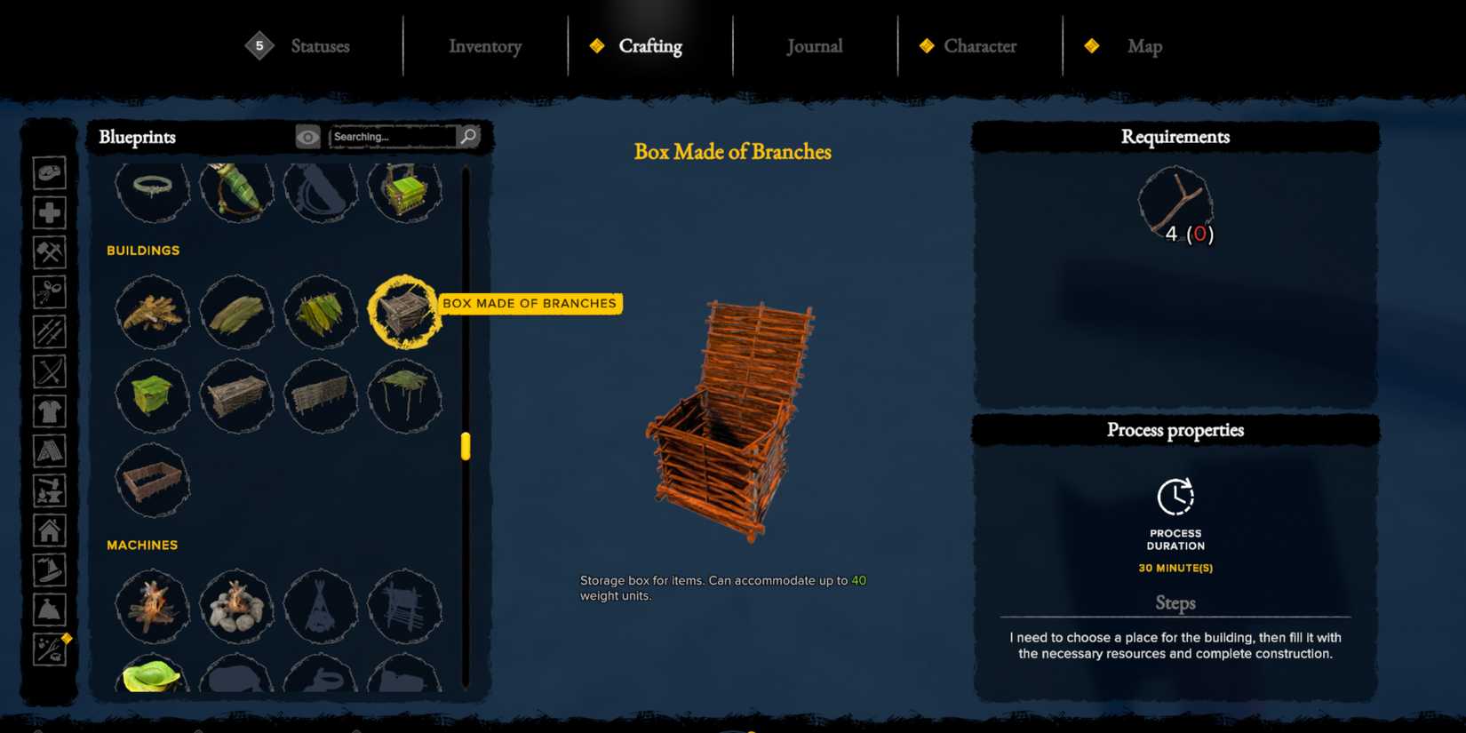 box made of branches in survival fountain of youth