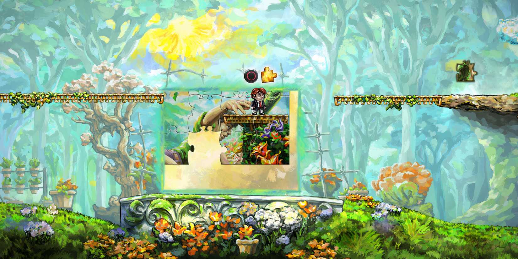 Braid using puzzle to reach cloud bridge puzzle piece