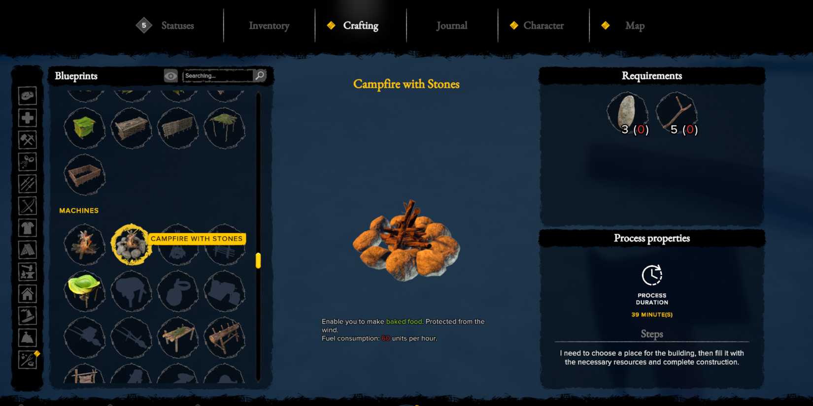 campfire with stones in survival fountain of youth