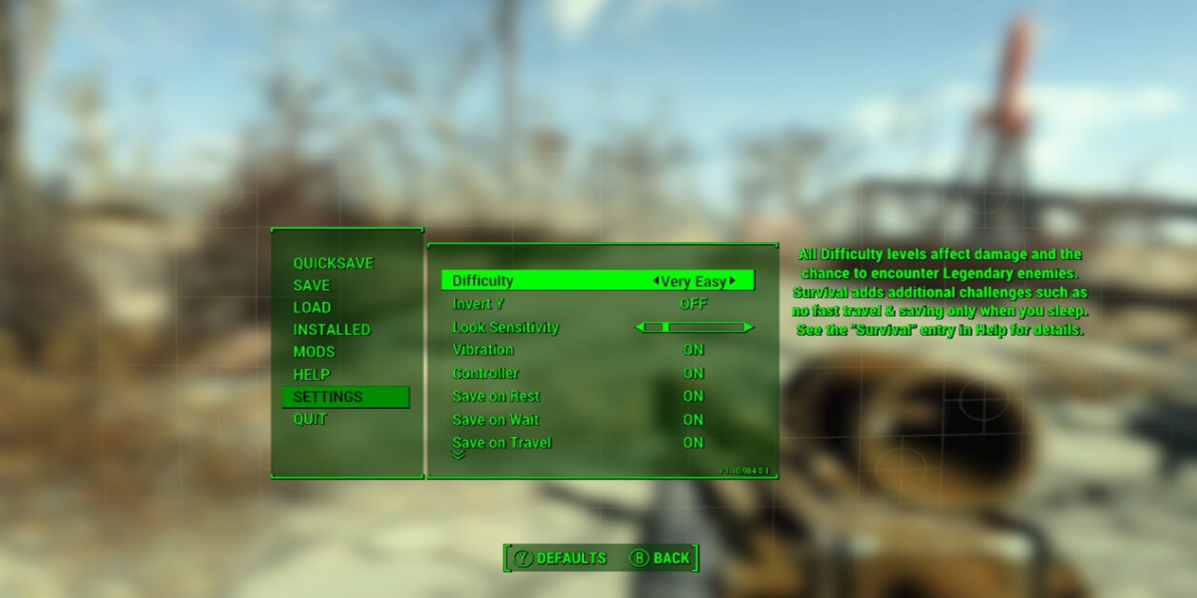 Changing Difficulty Setting in Fallout 4