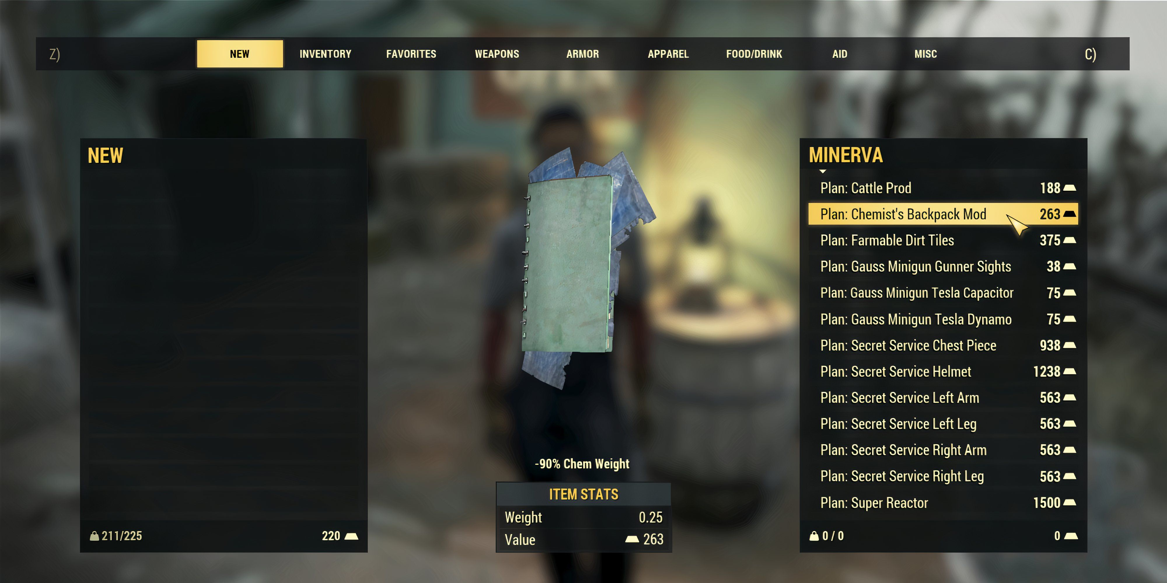 Buying the Chemist Backpack Mod from Minerva in Fallout 76