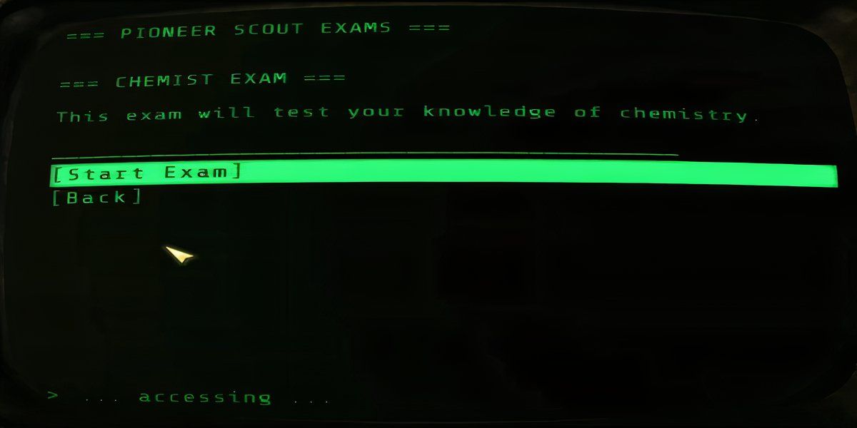Taking the Chemist possum exam in Fallout 76