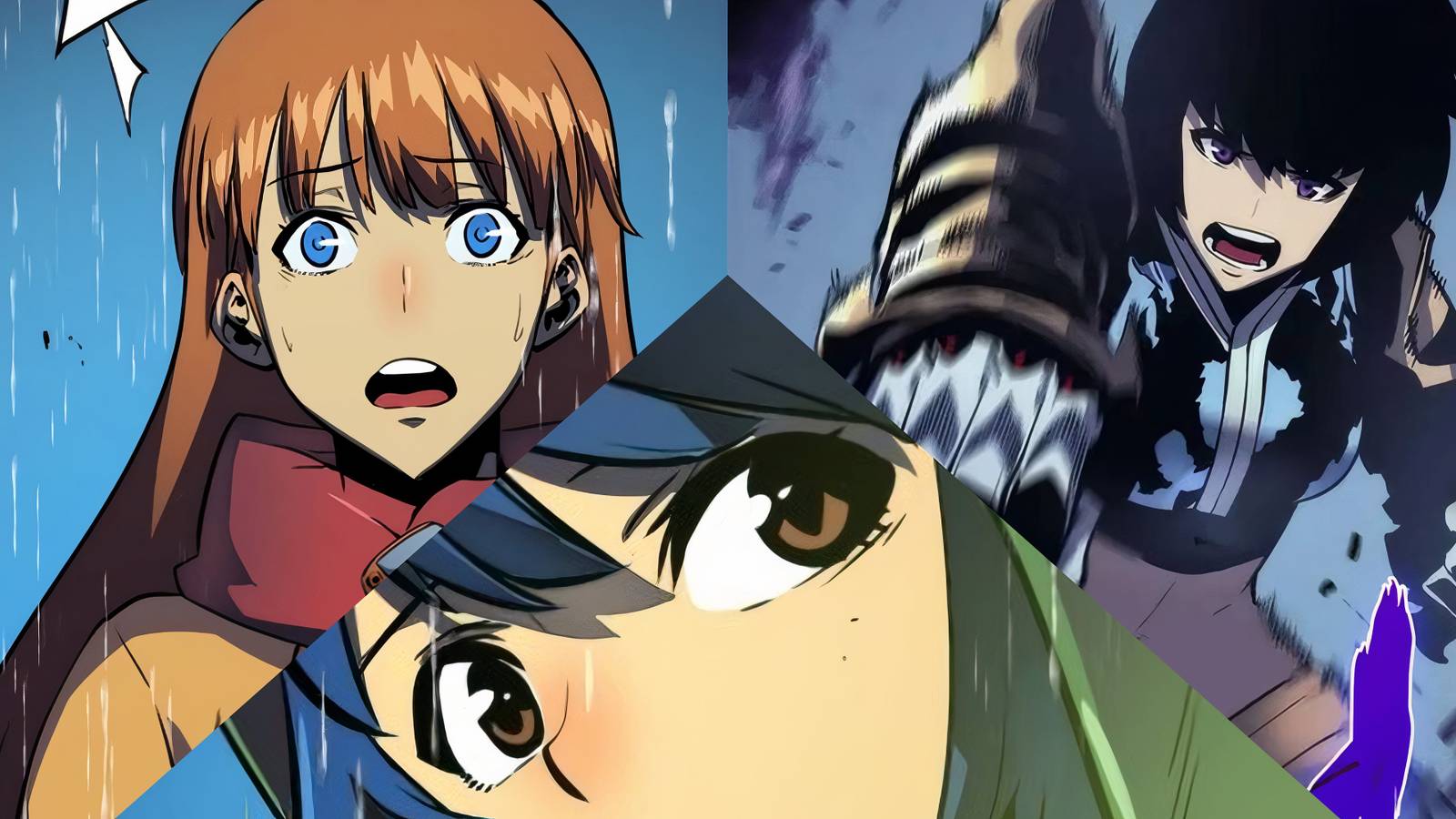 Lee Joohe surprised, Nam Chae-Young looking back and Seo Jiwoo from manhwa punching