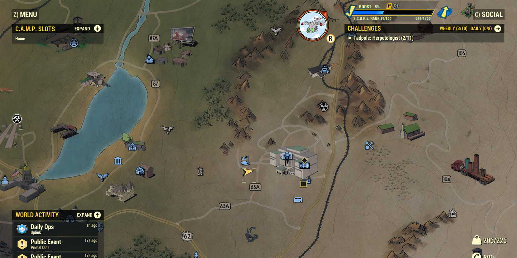 The best location, Whitesprings Golf Club pool area, to collect a Frog in Fallout 76