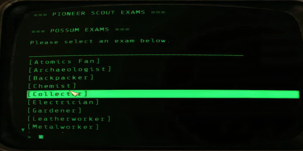 Selecting the Collector possum Exam in Fallout 76