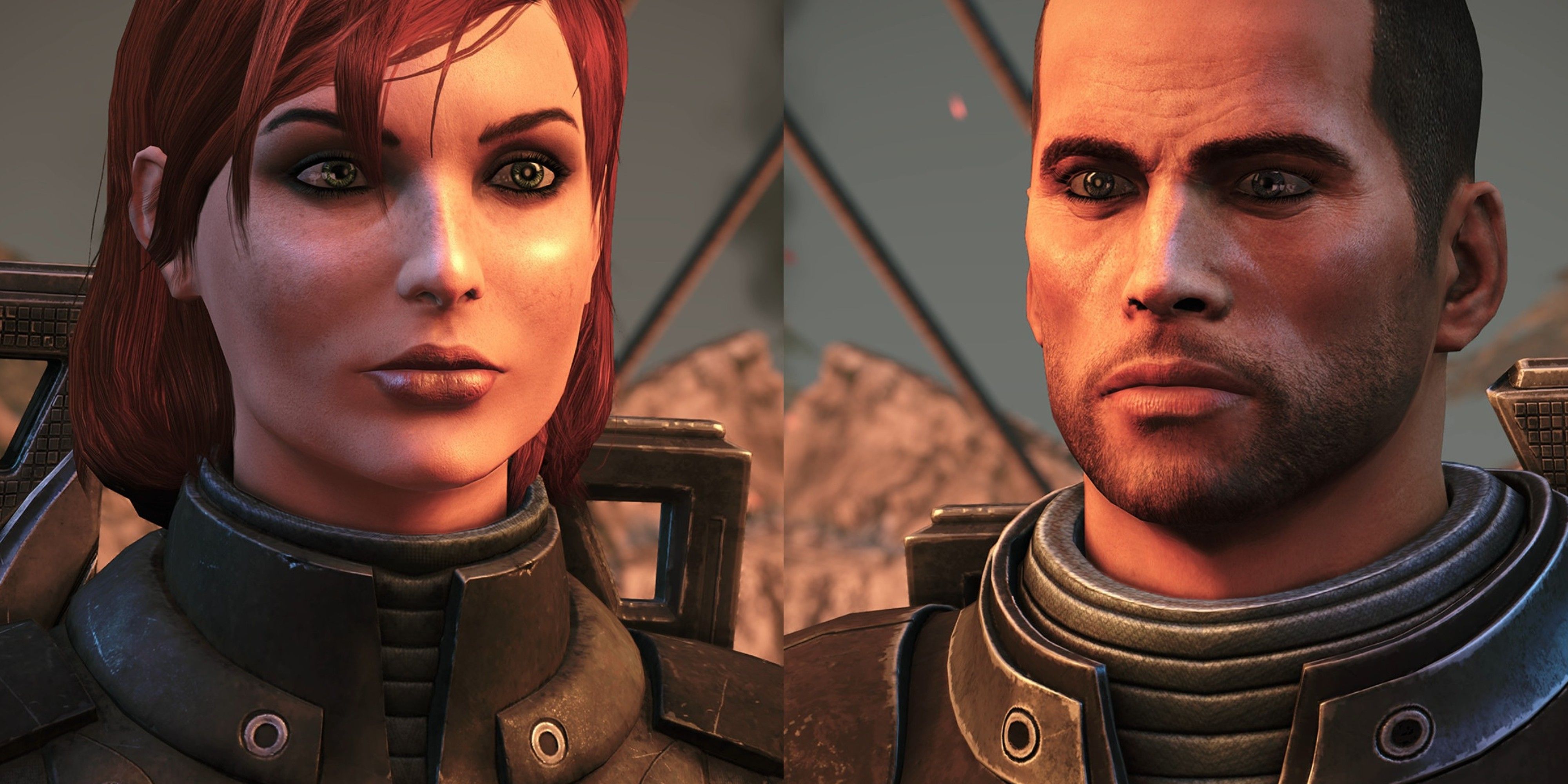 Commander Shepard Default Female and Male Versions in Mass Effect Legendary Edition