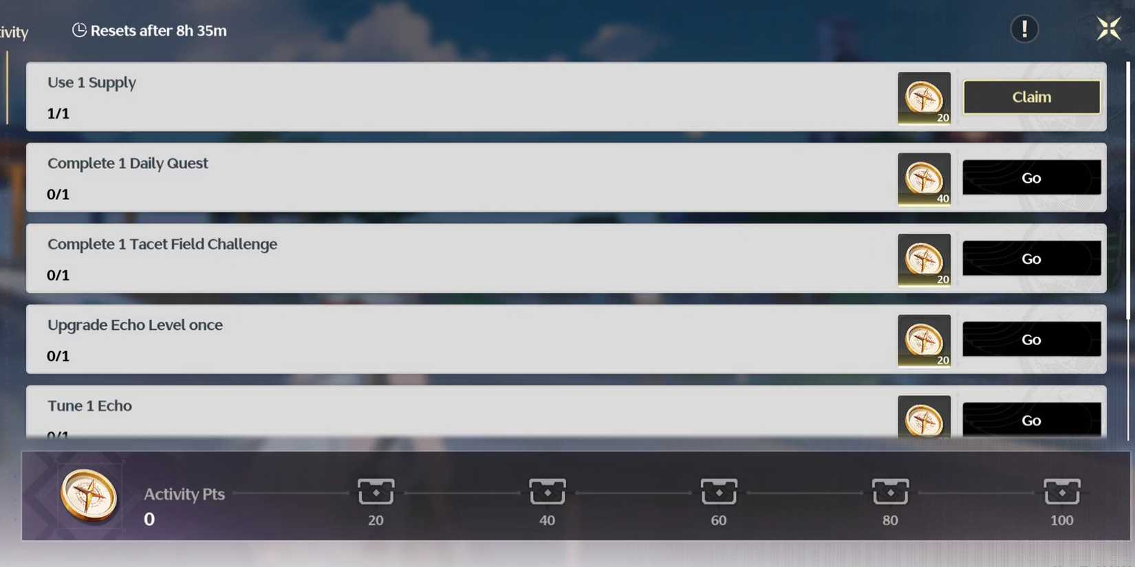 complete use 1 supply daily activity in wuthering waves wuwa