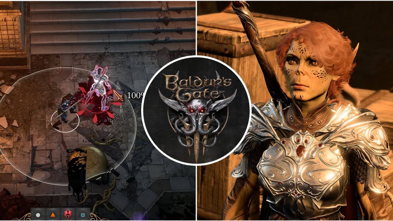 Featured image for Baldur's Gate 3 showcasing the Gith Vendor and Lae'zel using the Unseen Menace
