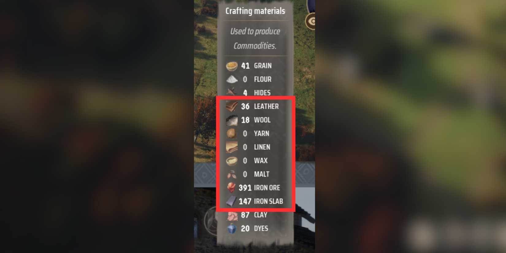 crafting materials for commodities in manor lords