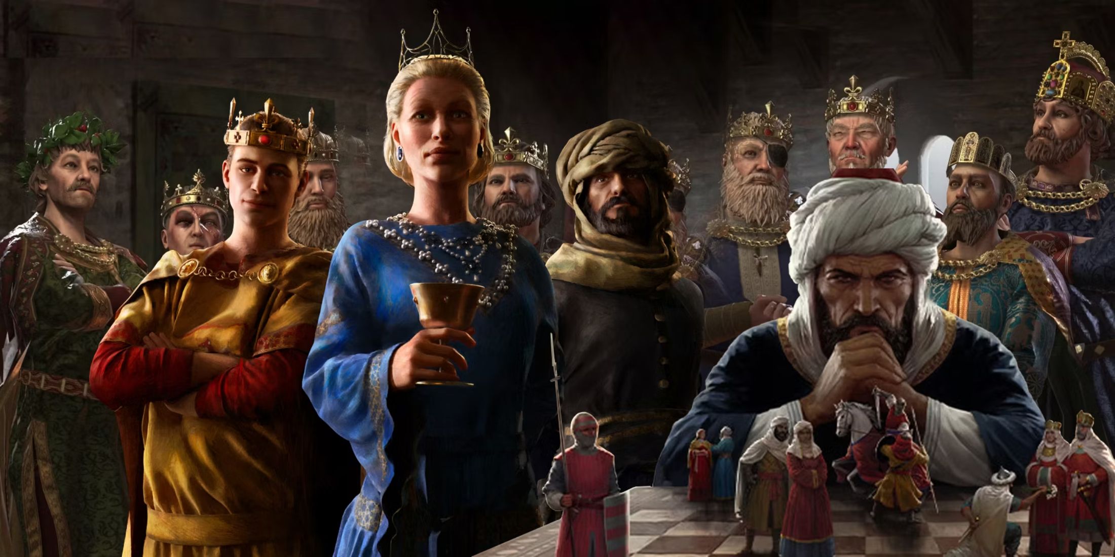 A collage of different characters in Crusader Kings 3