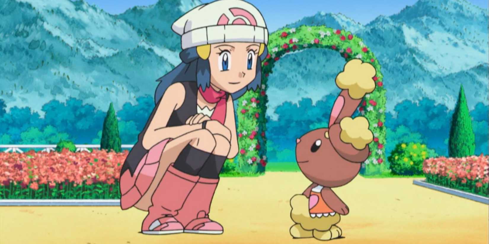 Dawn gives Buneary her custom sweater.