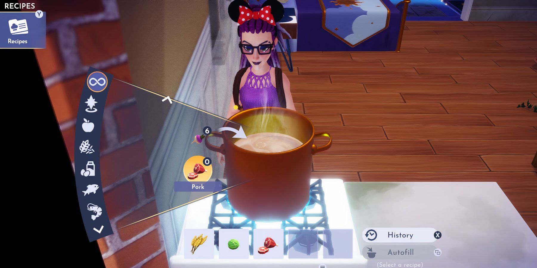 Disney Dreamlight Valley making yakisoba at a cooking station