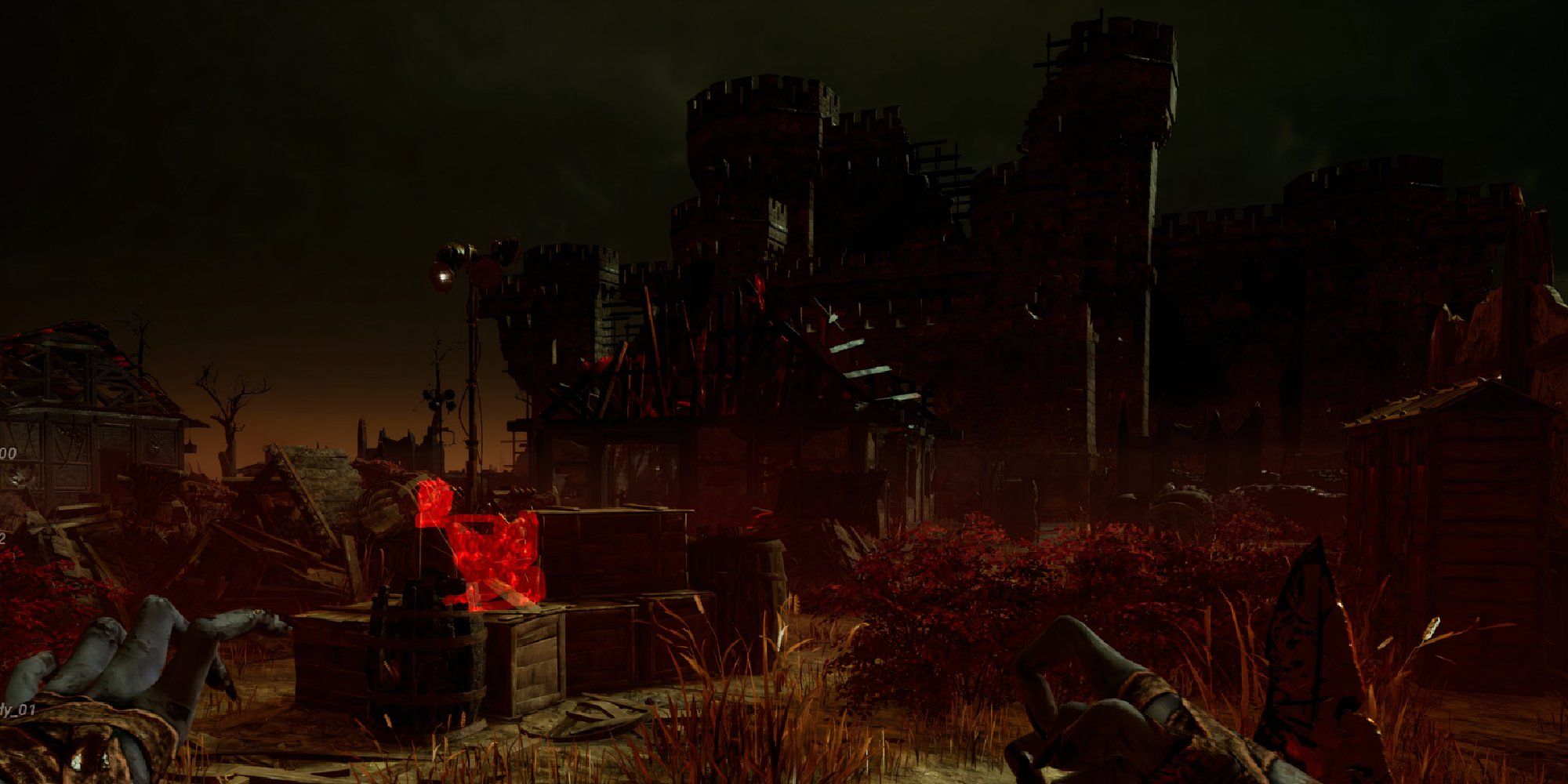 Dead by Daylight Decimated Borgo map, a ruined castle looming in the dark background