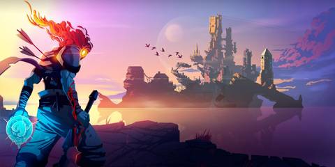 Dead Cells artwork showing the player character and a castle on the horizon