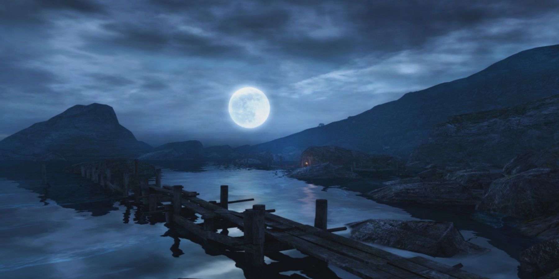 Dear Esther view of the beach and the moon