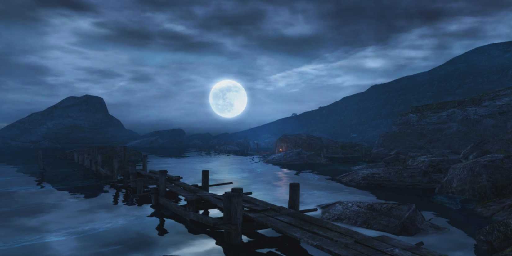 Dear Esther view of the beach and the moon