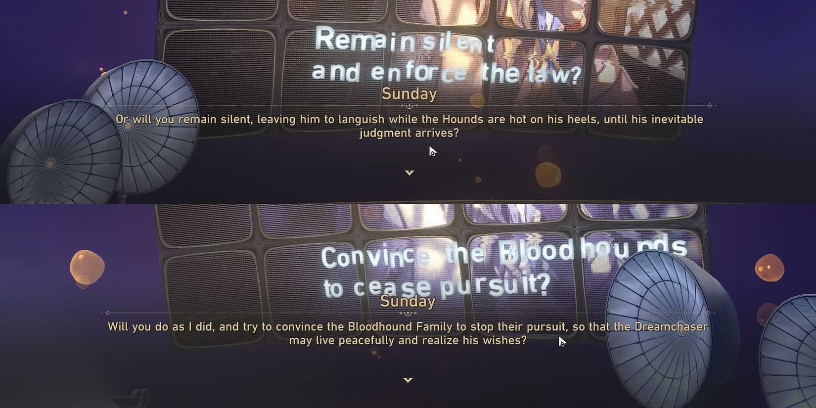 decide dreamchaser destiny remain silent or convince bloodhound to stop the pursuit honkai star rail hsr beauty and destruction quest