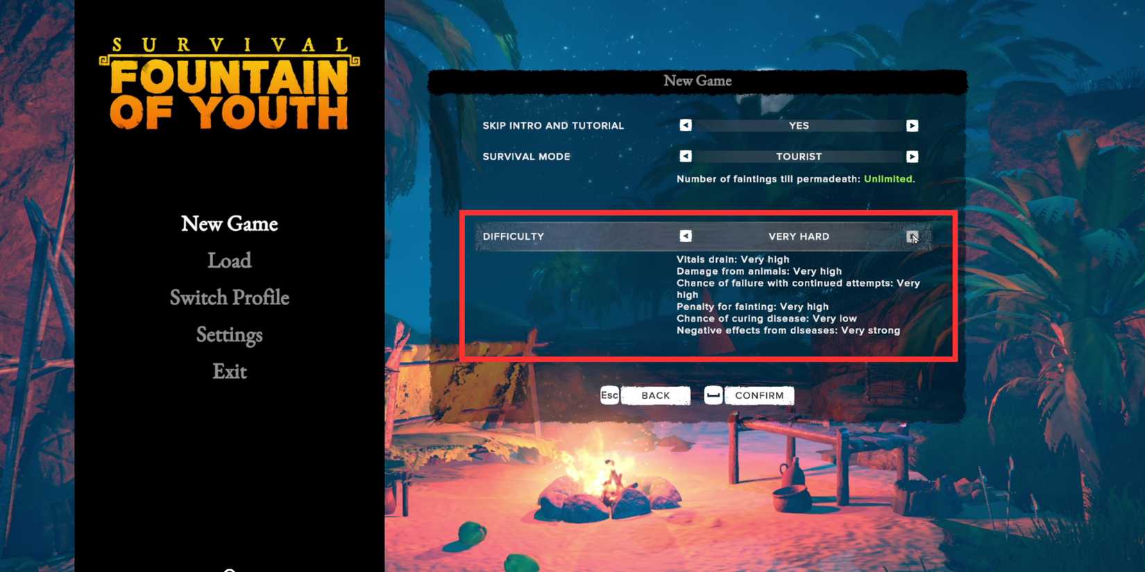 difficulty settings in survival fountain of youth