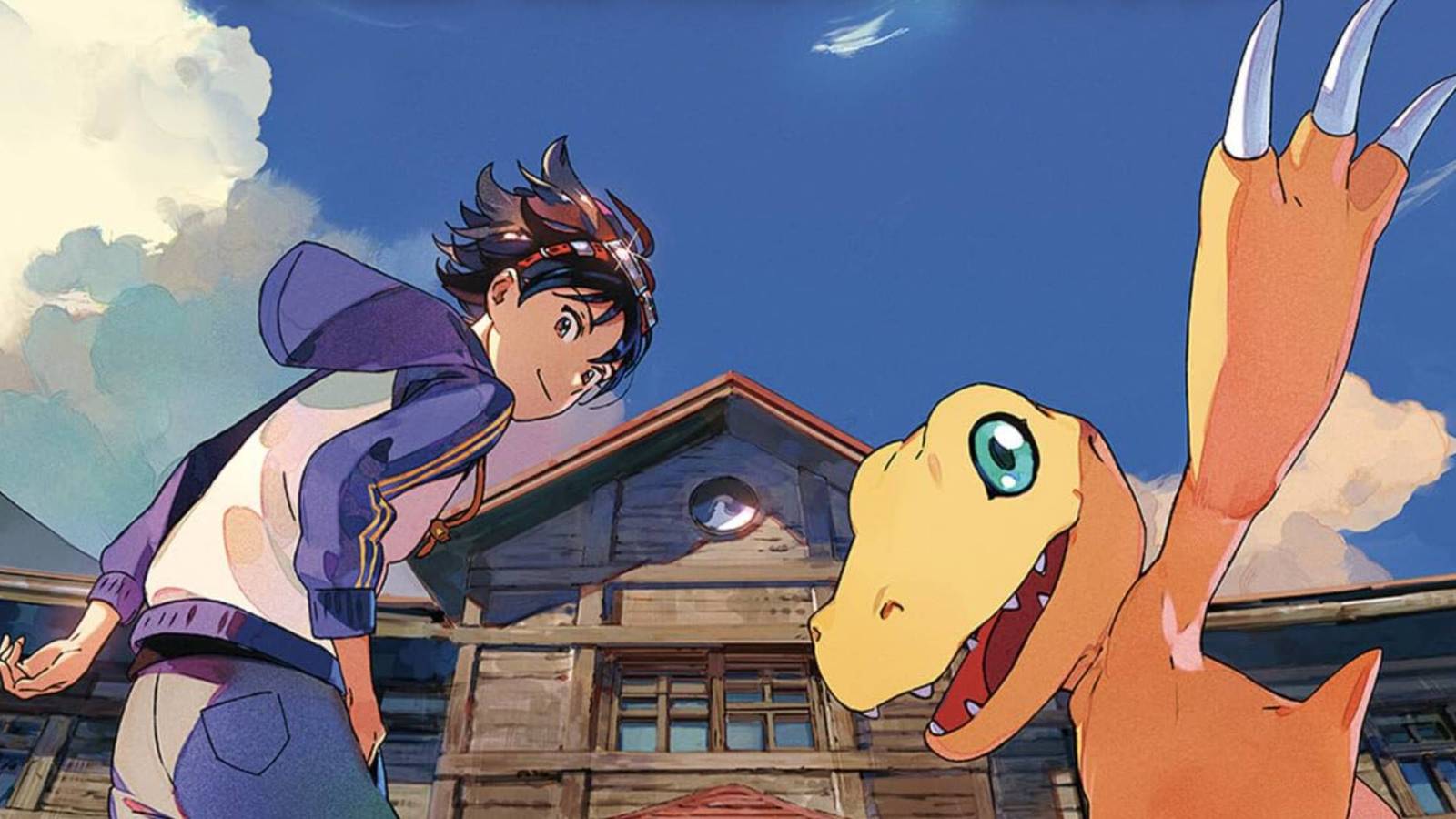 Takuma and Agumon in cover art for Digimon Survive