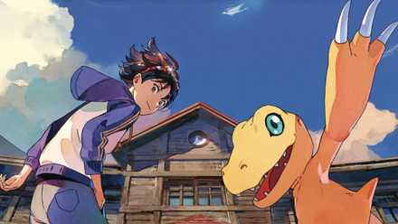 Takuma and Agumon in the cover art for Digimon Survive
