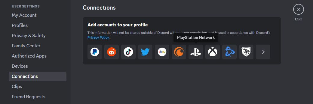 Discord connections on PC