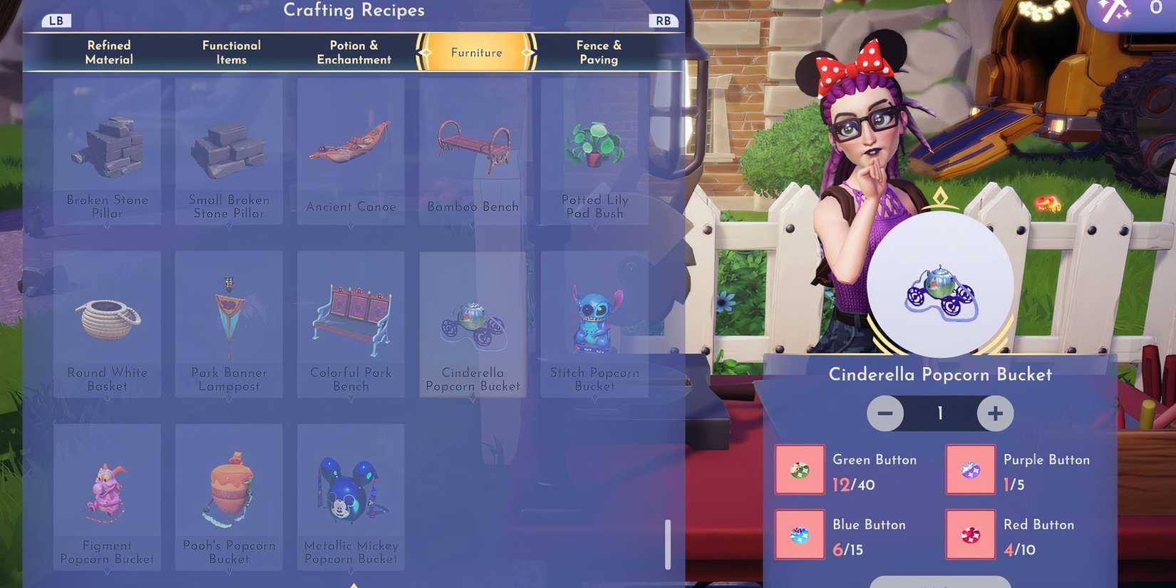 disney dreamlight valley cinderella popcorn bucket crafting recipe