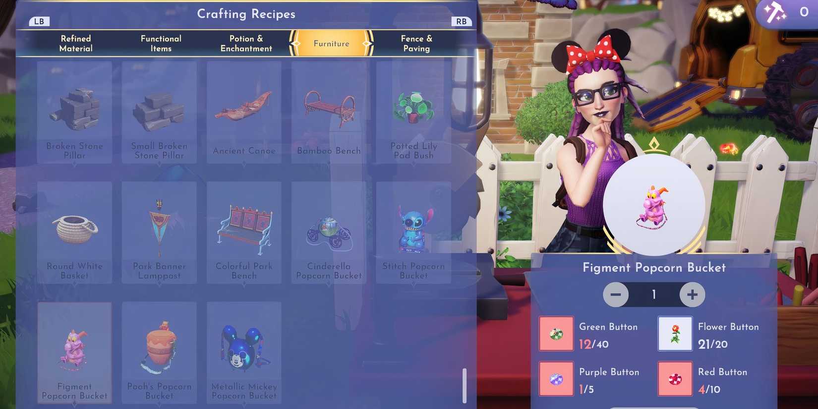 disney dreamlight valley figment popcorn bucket crafting recipe