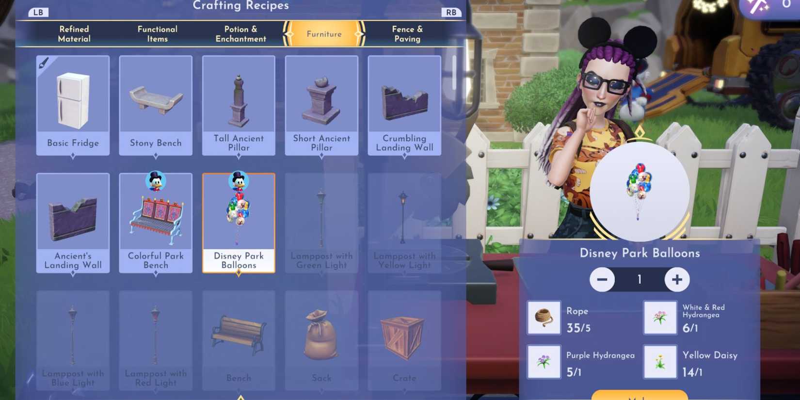 disney dreamlight valley disney park balloons crafting ingredients