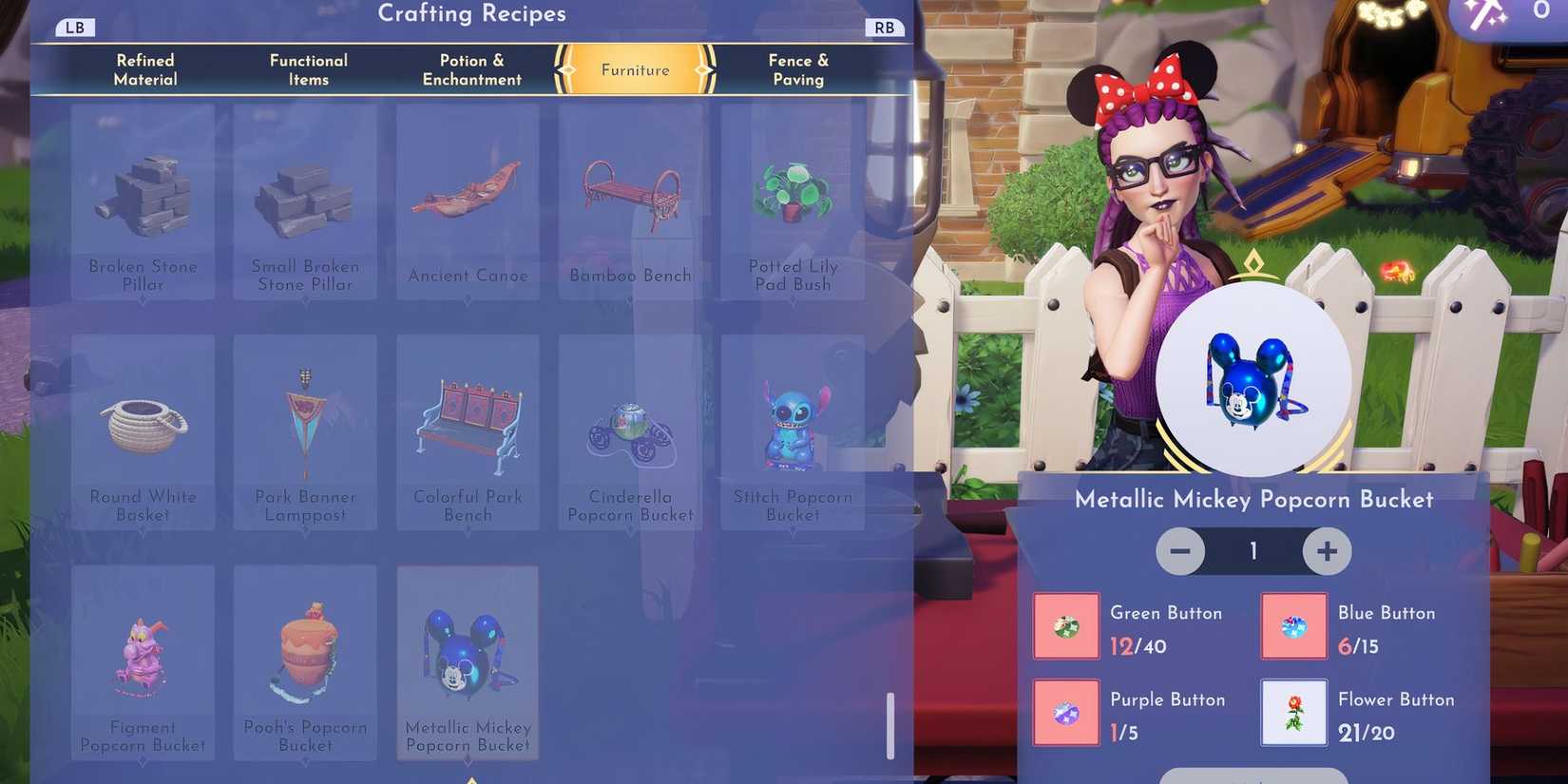 disney dreamlight valley metallic mickey popcorn bucket crafting recipe