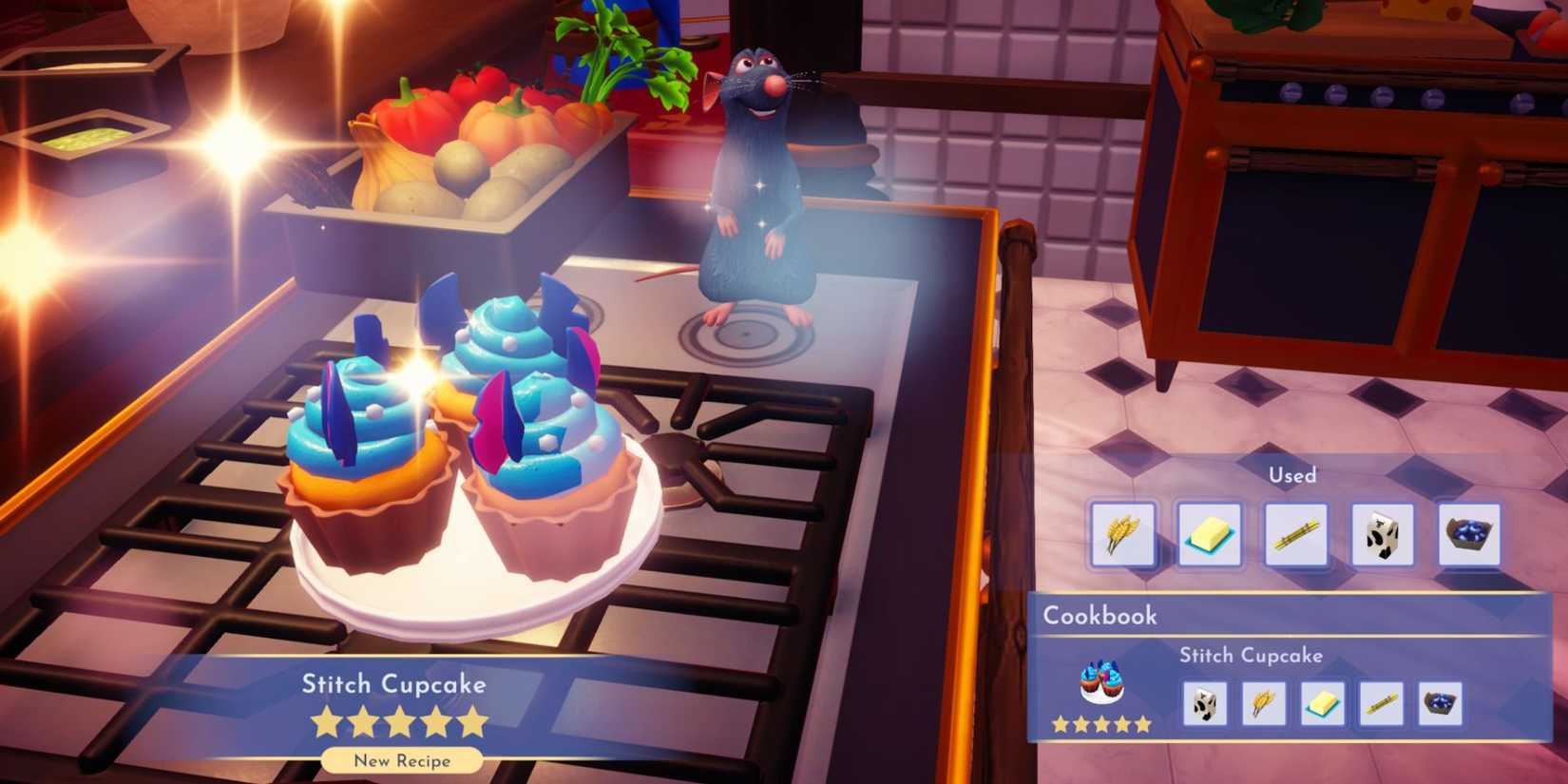 disney dreamlight valley how to make stitch cupcakes