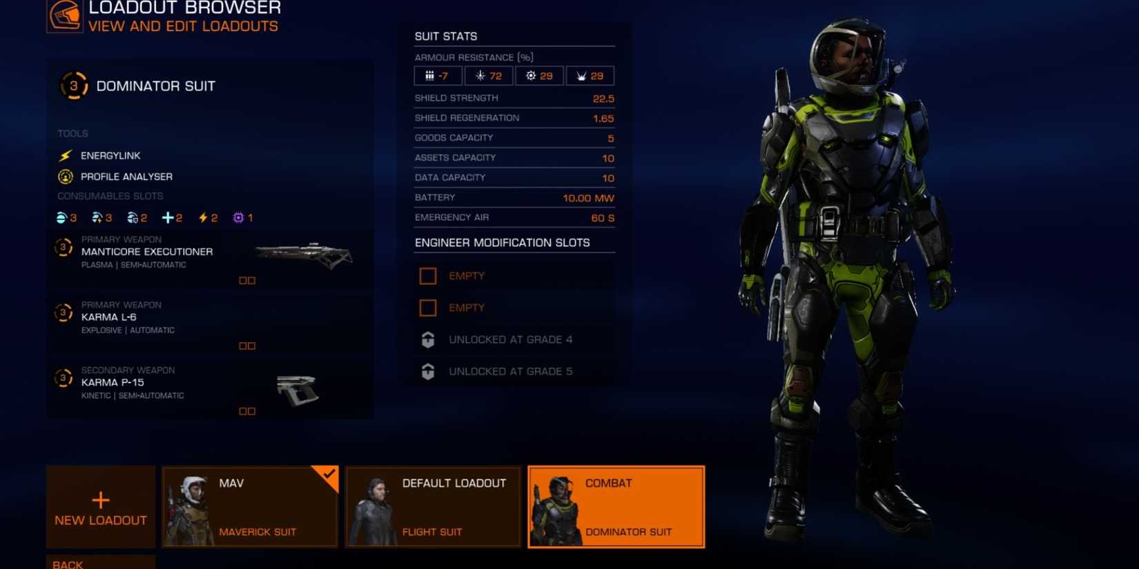Dominator General Combat Suit In ELITE Dangerous