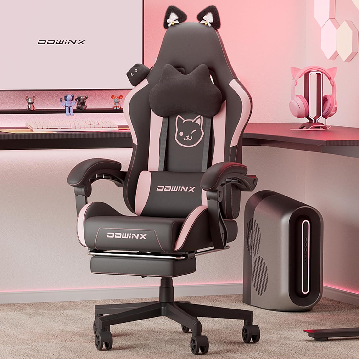 Dowinx Pink Gaming Chair with Cat Ears