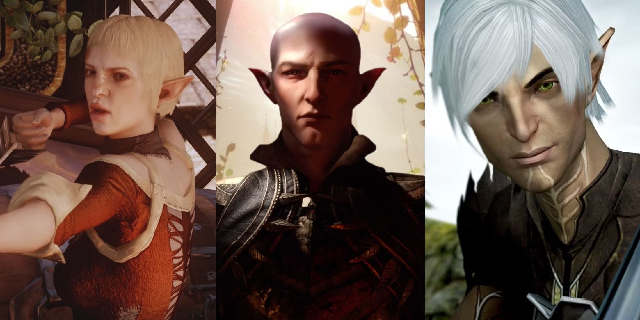 Dragon Age_ Strongest Elves, Ranked split image Sera and Solas from DA INquisition, Fenris from DA 2
