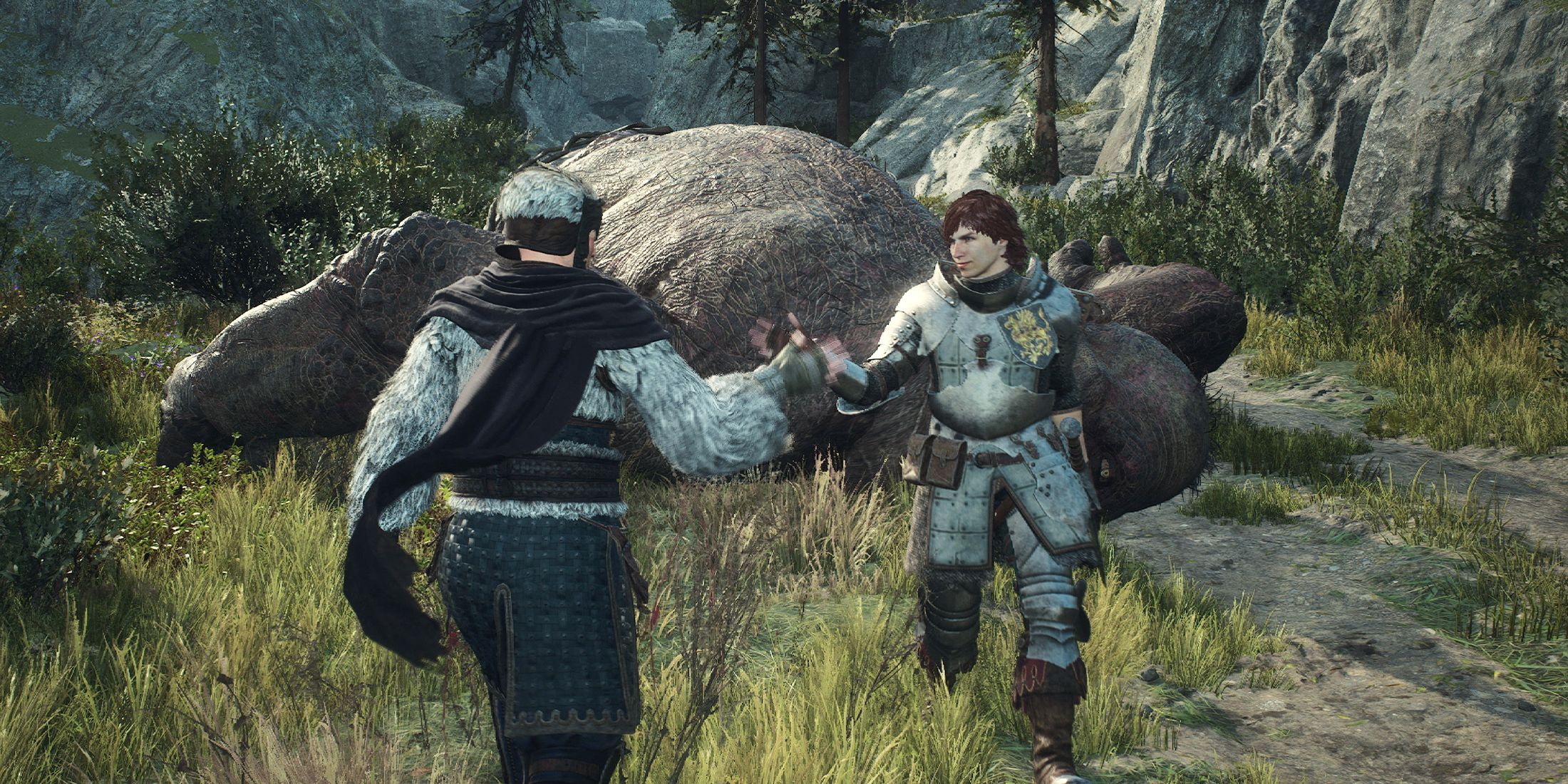 Dragon's Dogma 2 Fighter Pawn interacting with the player