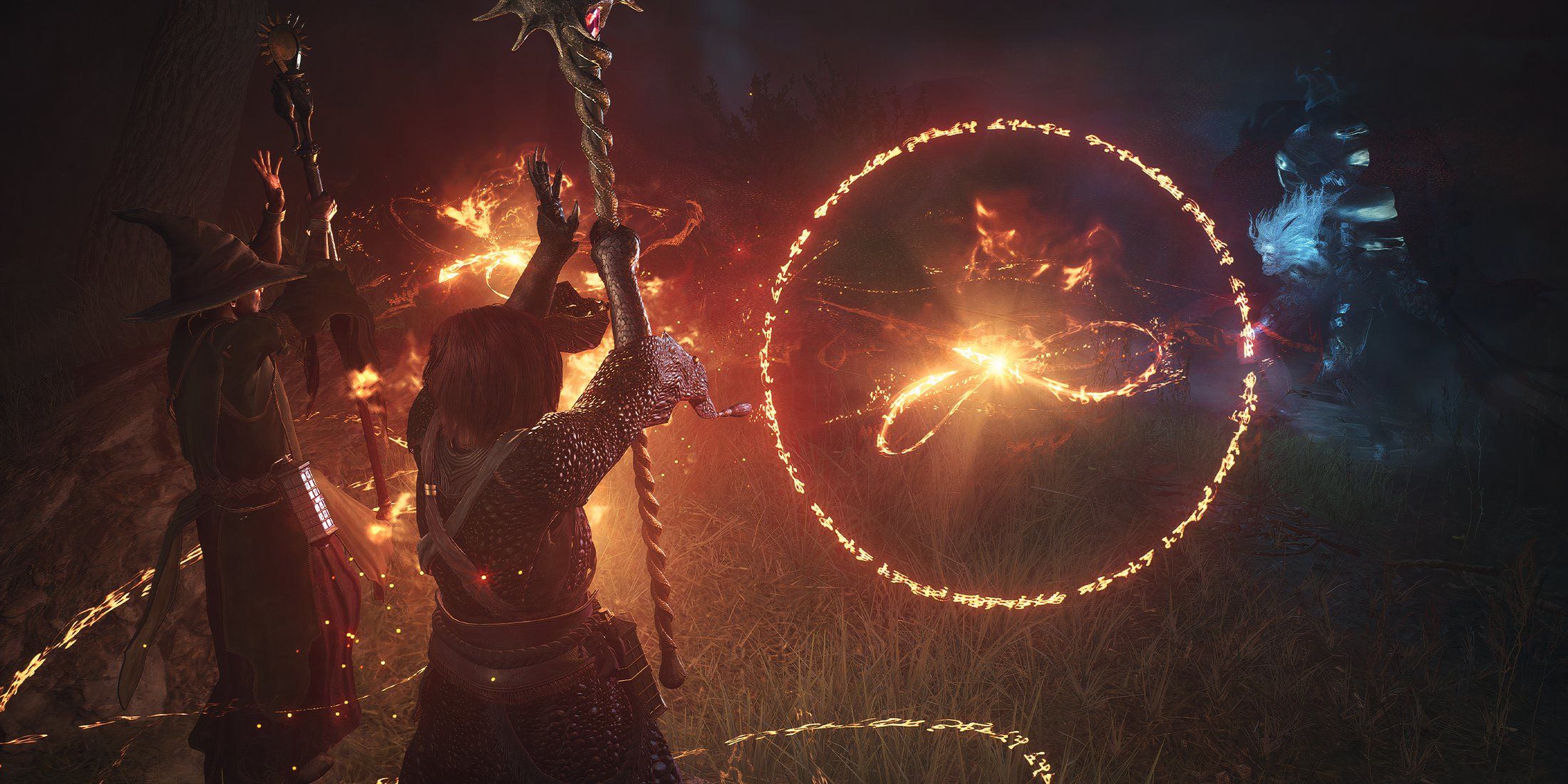 Dragon's Dogma 2 Sorcerers casting spells on an enemy