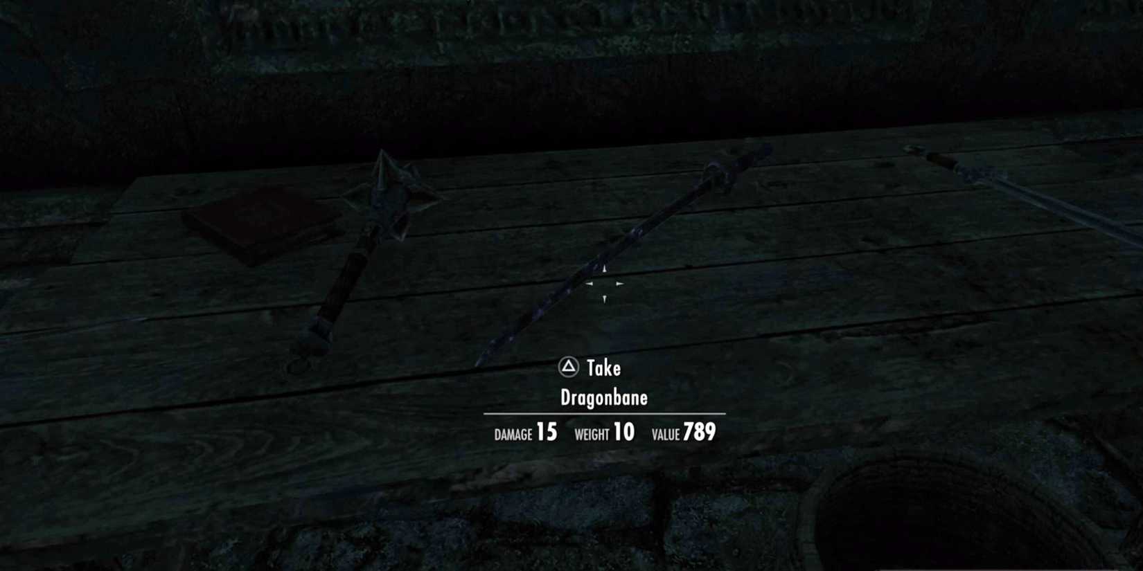 The Dragonbane sword on a table in Skyrim