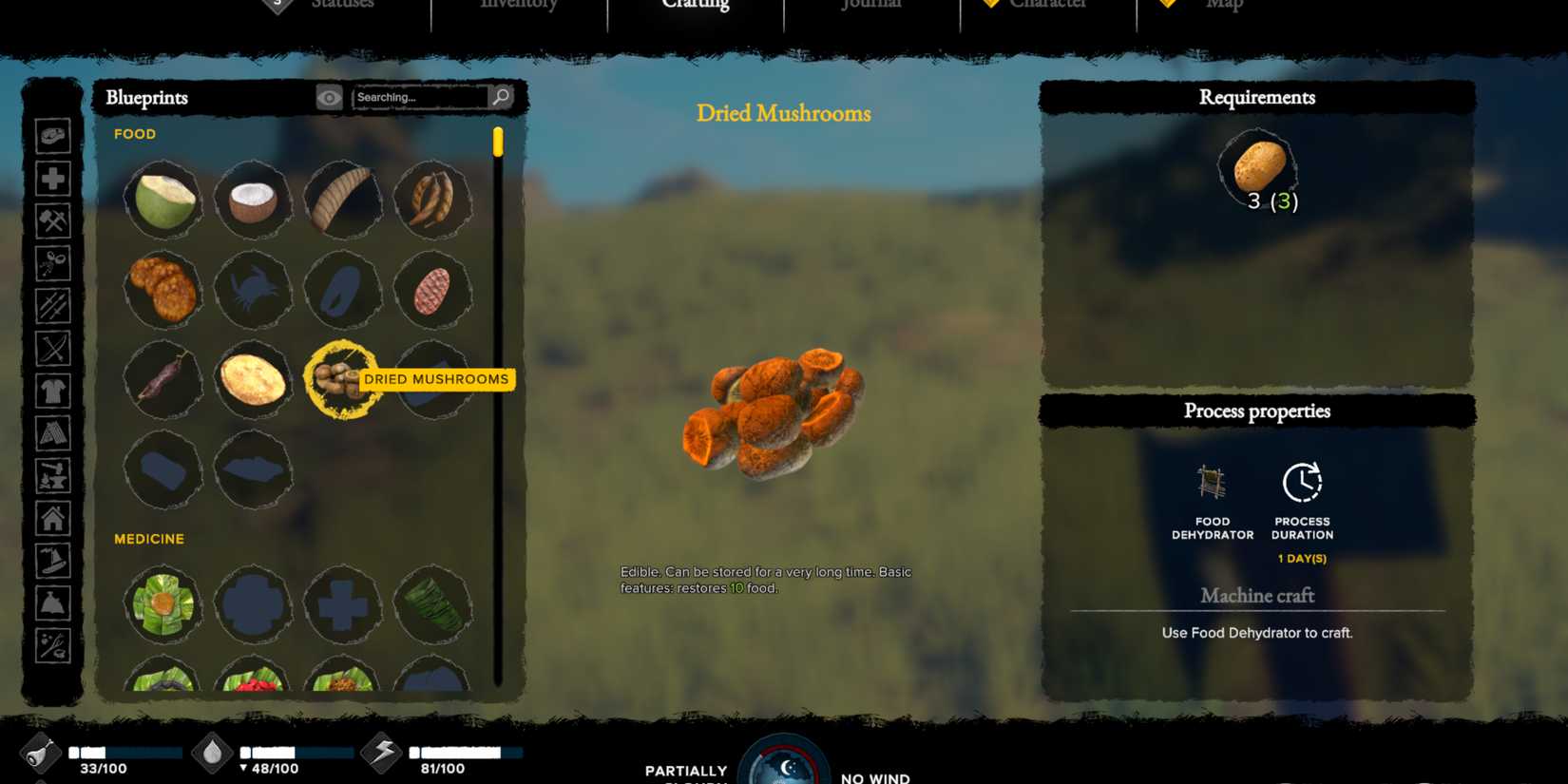 dried mushroom in survival fountain of youth