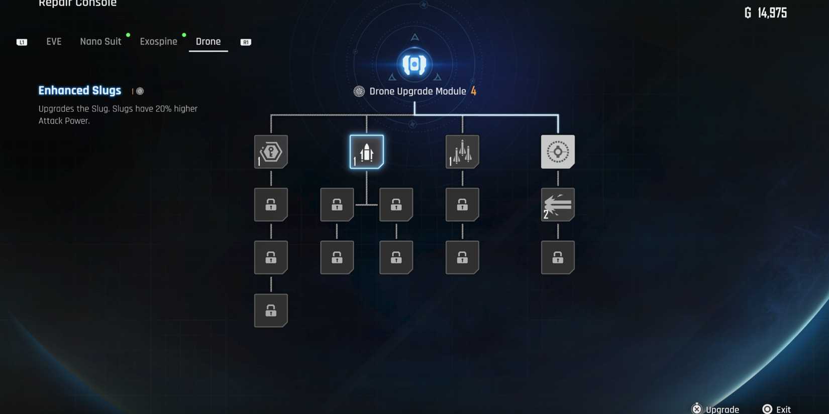 Drone upgrade menu in Stellar Blade