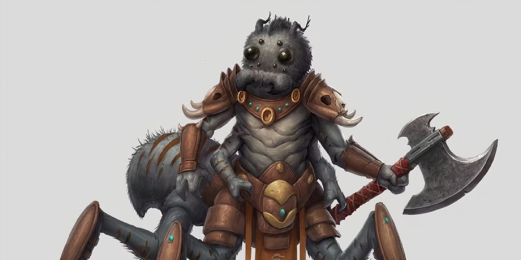 Dungeons and Dragons a strangely adorable spider creature armored and armed for battle