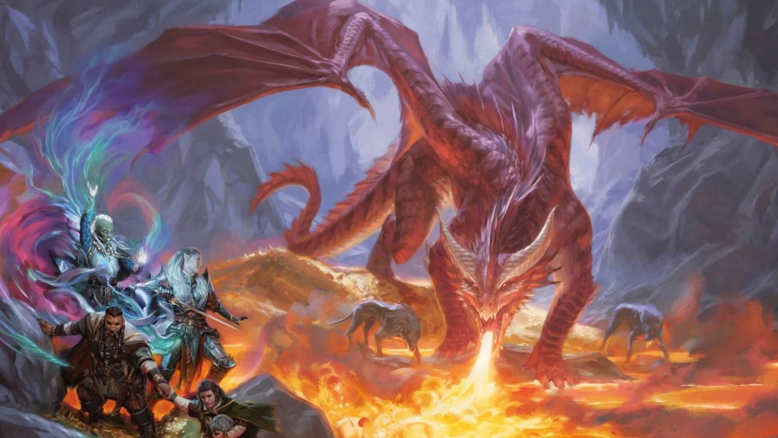 Dungeons And Dragons Red Dragon Fighting Adventurers