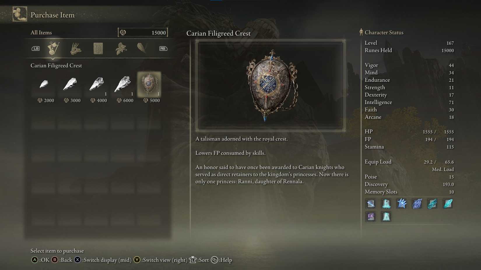 Elden Ring - Carian Filigreed Crest Talisman in shop