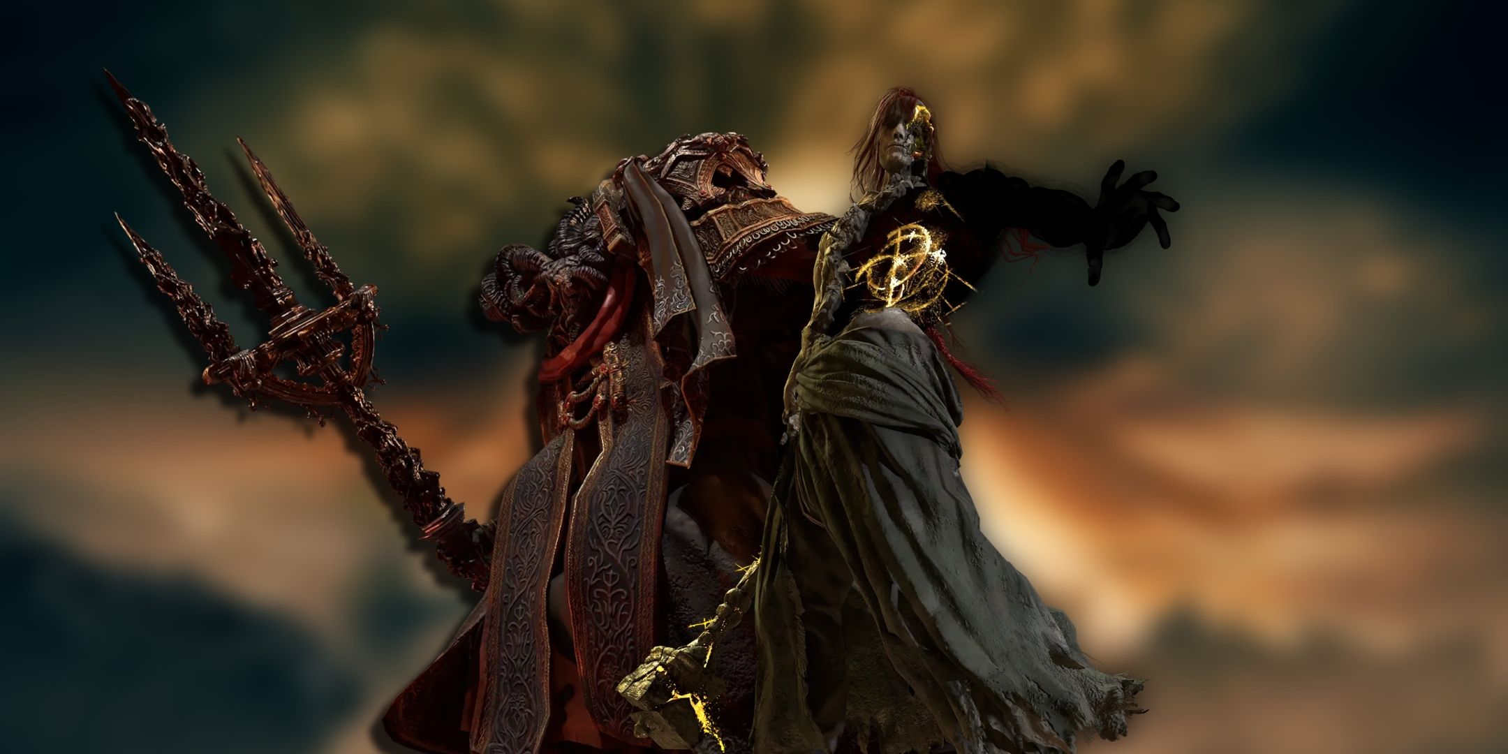 Radagon and Mohg stand in front of the now living Erdtree