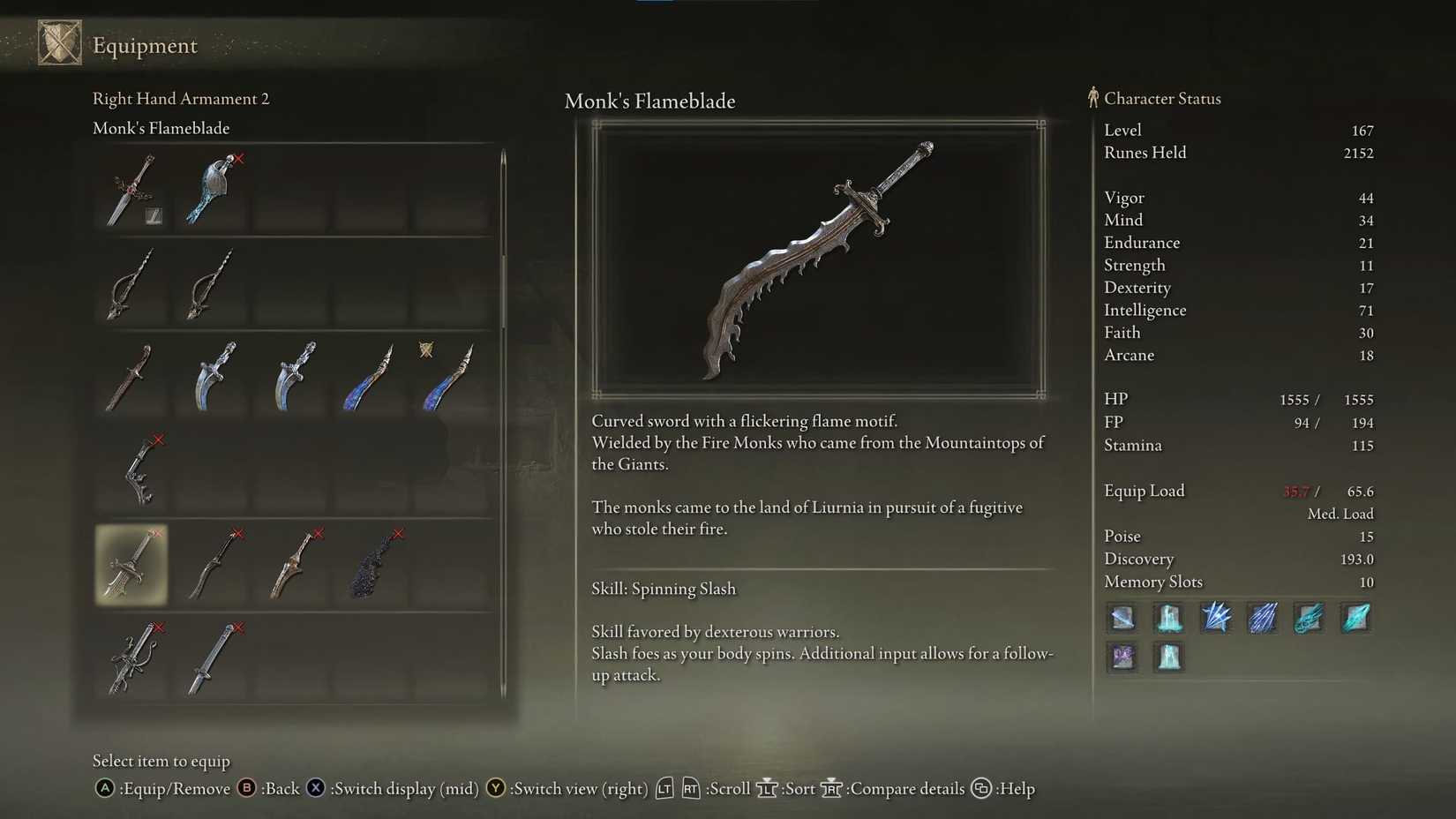 Elden Ring - Monk's Flameblade description