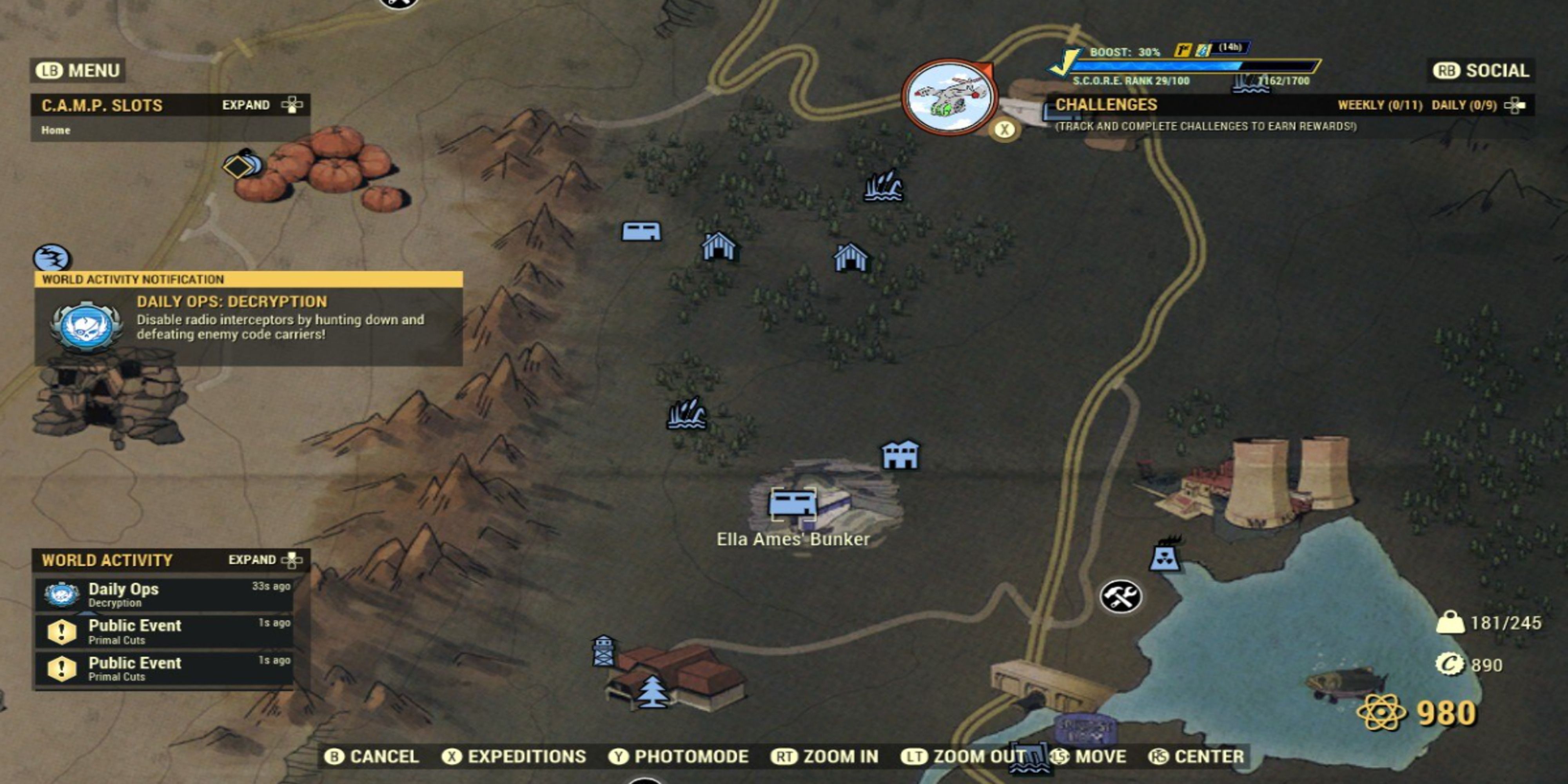 The location of Ella Ames' Bunker marked on the map in Fallout 76