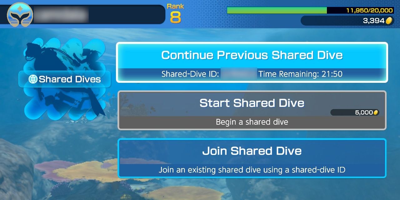 Image of the shared dives main screen in Endless Ocean Luminous